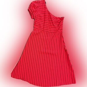 Red and Black Striped One-Shoulder Dress